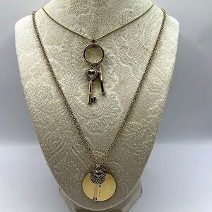 Key-Heart- Necklaces Layered Necklace Gold Tone with Rhinestones 🔑 ❤️ Necklace